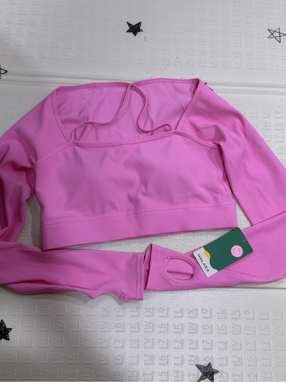 HALARA Pink Ribbed Long Sleeve Crop Top